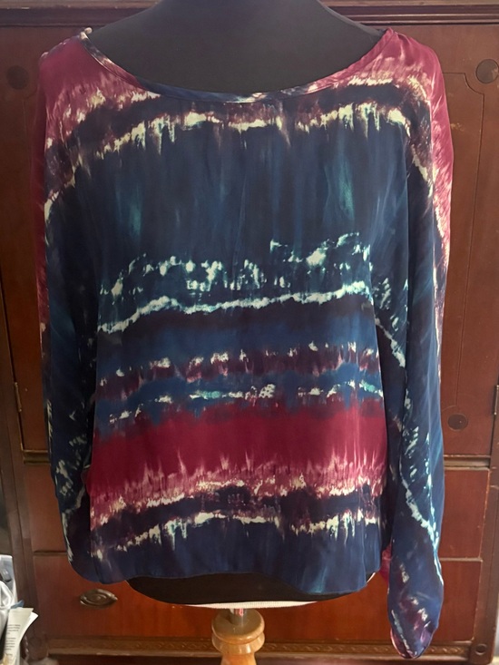 Vintage Havana Tops - Vintage Havana Tie-Dye Long Sleeve Blouse - Navy & Burgundy
